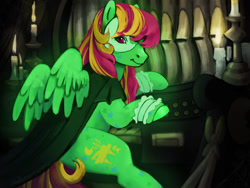 Size: 1032x774 | Tagged: safe, artist:sparkytopia, imported from derpibooru, starglow, pegasus, pony, cloak, clothes, crossover, female, g1, glow in the dark, mare, mask, phantom of the opera, sitting, solo