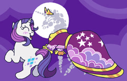 Size: 983x630 | Tagged: safe, artist:necronyancy, imported from derpibooru, rarity, unicorn, alternate cutie mark, child, clothes, dream, dress, mare in the moon, moon, purple background, simple background