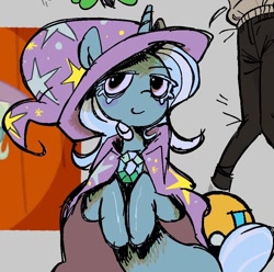 Size: 962x956 | Tagged: safe, artist:leechdiety, imported from derpibooru, trixie, pony, unicorn, cape, clothes, hat, smiling, solo, trixie's cape, trixie's hat