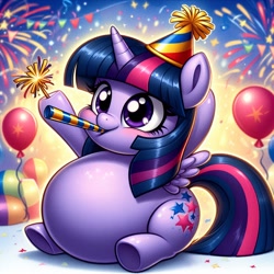 Size: 1024x1024 | Tagged: safe, imported from derpibooru, twilight sparkle, ai content, ai generated, fat, happy new year, holiday, twilard sparkle