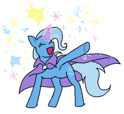 Size: 775x714 | Tagged: safe, artist:necronyancy, imported from derpibooru, trixie, pony, unicorn, cape, clothes, eyes closed, magic, open mouth, simple background, smiling, solo, trixie's cape, white background