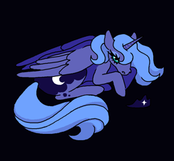 Size: 908x843 | Tagged: safe, artist:necronyancy, imported from derpibooru, princess luna, alicorn, pony, black background, crown, jewelry, looking at you, lying down, regalia, s1 luna, simple background, solo