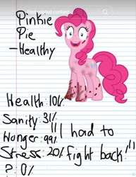 Size: 487x630 | Tagged: safe, artist:makikofox3535, imported from derpibooru, pinkie pie, earth pony, pony, blood, female, solo