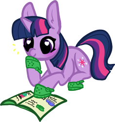 Size: 1114x1180 | Tagged: safe, artist:nootaz, imported from twibooru, twilight sparkle, pony, unicorn, blushing, crocs, cute, female, heart, heart eyes, hoof on chin, image, lying down, magazine, mare, pink background, png, prone, simple background, solo, transparent background, twiabetes, twilight crockle, unicorn twilight, wingding eyes