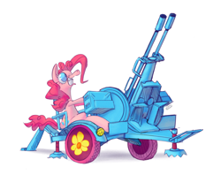 Size: 2048x1620 | Tagged: safe, artist:cryena, imported from derpibooru, pinkie pie, aa gun, heavy artillery, partillery, party cannon, simple background, solo, white background