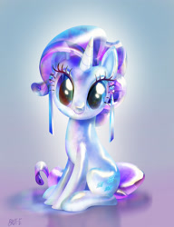 Size: 1920x2501 | Tagged: safe, artist:brdte, imported from derpibooru, rarity, crystal pony, pony, unicorn, crystal rarity, crystallized, cute, eye reflection, female, gradient background, looking at you, mare, raribetes, reflection, sitting, smiling, smiling at you