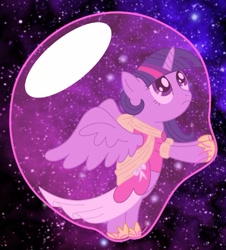 Size: 720x797 | Tagged: safe, artist:bladedragoon7575, imported from derpibooru, twilight sparkle, alicorn, pony, bubble, clothes, coronation dress, dress, female, galaxy, in bubble, mare, pink bubble, solo, space, stars, twilight sparkle (alicorn)