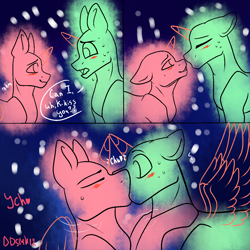 Size: 1280x1280 | Tagged: safe, artist:deadsmoke, imported from derpibooru, any gender, any race, commission, first kiss, kissing, snow, snowfall, ych sketch, your character here