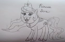 Size: 3697x2436 | Tagged: safe, artist:dhm, imported from derpibooru, princess celestia, pony, cursed image, monochrome, sketch, solo, traditional art