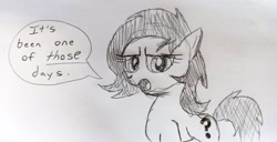 Size: 3900x1990 | Tagged: safe, artist:dhm, imported from derpibooru, oc, oc:filly anon, earth pony, pony, female, filly, meme, monochrome, sketch, solo, speech bubble, traditional art