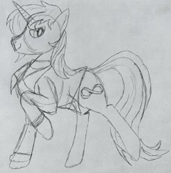 Size: 2239x2279 | Tagged: safe, artist:dhm, imported from derpibooru, oc, pony, unicorn, monochrome, sketch, solo, traditional art