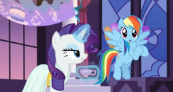 Size: 1284x684 | Tagged: safe, imported from derpibooru, screencap, rainbow dash, rarity, pony, rarity investigates, cute, dashabetes, raribetes