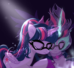 Size: 1616x1500 | Tagged: safe, artist:corpse, imported from derpibooru, sci-twi, twilight sparkle, alicorn, pony, equestria girls, alicornified, darkness, equestria girls ponified, eyes closed, female, glasses, mare, midnight sparkle, ponified, race swap, sci-twilicorn