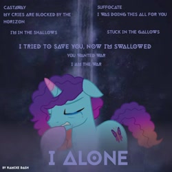 Size: 2560x2560 | Tagged: safe, artist:ramixe dash, imported from derpibooru, crying, dew daybreak, g5, g5 to g4, generation leap, lyrics, male, misty brightdawn, rule 63, solo, stagelight (g5), stallion, text