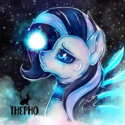 Size: 2048x2048 | Tagged: safe, artist:thepho, imported from derpibooru, oc, oc:achromia, pegasus, pony, robot, robot pony, black sclera, blue eyes, bust, portrait, solo