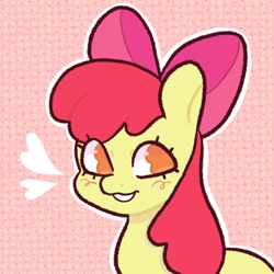 Size: 1500x1500 | Tagged: safe, artist:xpeebx, imported from derpibooru, apple bloom, earth pony, pony, blush scribble, blushing, bust, female, filly, foal, heart, patterned background, portrait, solo