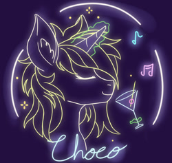 Size: 1012x958 | Tagged: safe, artist:ch0c0sauri0, edit, imported from derpibooru, neon lights, rising star, oc, pony, unicorn, bust, cute, happy, horn, logo, logo edit, logo parody, neon, original art, original character do not steal, photo, portrait, simple background, solo, unicorn oc