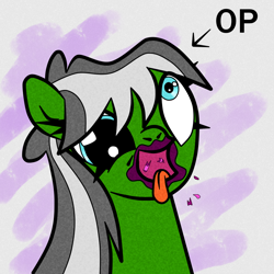 Size: 1000x1000 | Tagged: safe, artist:scandianon, imported from derpibooru, oc, oc:filly anon, crayon, derp, eating, female, filly, foal, open mouth, retarded, tongue out