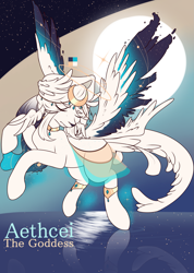 Size: 1823x2562 | Tagged: safe, artist:phreia, imported from derpibooru, oc, oc only, deer, original species, pegasus, butt wings, eyes closed, flying, frown, head wings, jewelry, moon, reference sheet, regalia, simple background, solo, space, spread wings, wings