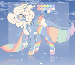 Size: 2733x2374 | Tagged: safe, artist:phreia, imported from derpibooru, oc, oc only, deer, original species, pegasus, blind, halo, rainbow, reference sheet, simple background, smiling, solo