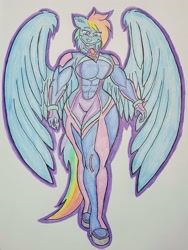 Size: 2891x3835 | Tagged: safe, artist:shrimpsauce, imported from derpibooru, rainbow dash, anthro, pegasus, abs, breasts, busty rainbow dash, faic, female, muscles, muscular female, photo, rainbuff dash, smug, smugdash, solo, spacesuit, tail, walking towards you, winged anthro, wings