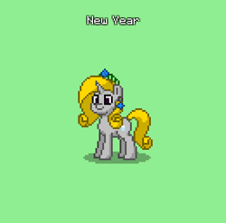 Size: 391x387 | Tagged: safe, imported from derpibooru, oc, oc only, oc:new year, pony, unicorn, pony town, 2024, crown, ear piercing, earring, glass, gold mane, gold tail, green background, happy new year, holiday, holiday pony, horn, jewelry, new year, new years eve, piercing, regalia, silver fur, simple background, unicorn oc