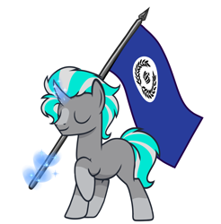 Size: 2666x2710 | Tagged: safe, artist:northglow, imported from derpibooru, oc, oc only, oc:flame belfrey, unicorn, eyes closed, flag, magic, simple background