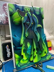 Size: 960x1280 | Tagged: safe, artist:alphadesu, artist:made_by_franch, imported from derpibooru, queen chrysalis, alicorn, craft, diorama, dioramamaker, handmade, make, neon, threedimensionalpicture, threedimentional, ukraine