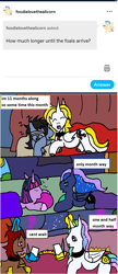 Size: 1016x2354 | Tagged: safe, imported from derpibooru, princess celestia, princess luna, twilight sparkle, oc, alicorn, dracony, dragon, hybrid, pony, undead, unicorn, vampire, ask, pregnant, tumblr, twilight sparkle (alicorn)