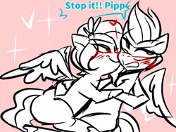 Size: 1024x768 | Tagged: safe, artist:altzuel_, imported from derpibooru, pipp petals, zipp storm, pegasus, pony, blushing, cheek kiss, dialogue, duo, duo female, embarrassed, female, g5, holding hooves, hug, incest, kissing, lesbian, pippzipp, royal sisters (g5), shipping, siblings, sisters, sitting on lap, smiling, smirk