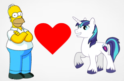 Size: 880x579 | Tagged: safe, imported from twibooru, shining armor, heart, homer simpson, image, png, shipping, shitposting