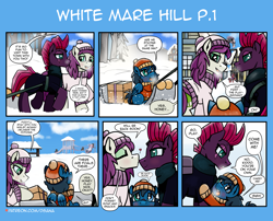 Size: 3508x2834 | Tagged: safe, artist:dsana, imported from derpibooru, fizzlepop berrytwist, tempest shadow, oc, oc:lullaby dusk, oc:thistledown, earth pony, pegasus, pony, unicorn, comic:a storm's lullaby