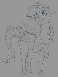 Size: 1050x1400 | Tagged: safe, artist:stray prey, imported from derpibooru, derpy hooves, pegasus, pony, cute, female, folded wings, mare, monochrome, simple background, solo, wings