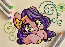 Size: 2866x2087 | Tagged: safe, artist:emberslament, imported from derpibooru, pipp petals, pegasus, pony, adorapipp, cute, daaaaaaaaaaaw, diadem, eyebrows, female, g5, happy, high res, jewelry, mare, marker, marker drawing, regalia, smiling, solo, traditional art