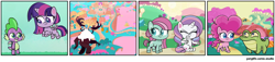 Size: 3840x880 | Tagged: safe, artist:luckydog416, edit, imported from derpibooru, gummy, minty, pinkie pie, potion nova, spike, twilight sparkle, alicorn, earth pony, pony, unicorn, my little pony: pony life, bighoof, comics, minty (g4), twilight sparkle (alicorn)