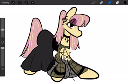 Size: 2048x1344 | Tagged: safe, artist:captainzigo, imported from derpibooru, oc, oc only, earth pony, pony, choker, clothes, dress, ear piercing, emo, piercing, procreate app, simple background, solo, white background