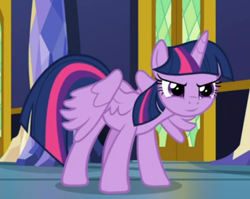 Size: 497x396 | Tagged: safe, edit, edited screencap, editor:twilyisbestpone, imported from derpibooru, screencap, twilight sparkle, alicorn, pony, season 9, the last problem, spoiler:s09, cropped, female, inverted mouth, mare, smiling, solo, twilight sparkle (alicorn), wings