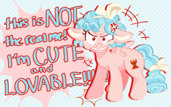 Size: 775x484 | Tagged: safe, artist:puroperopony, imported from derpibooru, cozy glow, pegasus, pony, angry, blatant lies, cross-popping veins, emanata, female, filly, foal, looking at you, open mouth, patterned background, solo, text