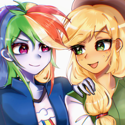 Size: 1280x1280 | Tagged: safe, artist:pulse, imported from derpibooru, applejack, rainbow dash, human, equestria girls