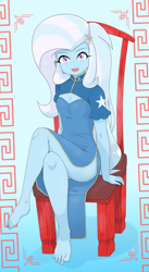 Size: 2745x5014 | Tagged: safe, artist:batipin, imported from derpibooru, trixie, human, equestria girls, chinese dress, clothes, dress, feet, gradient background, humanized, solo