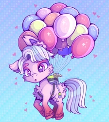 Size: 1832x2048 | Tagged: safe, artist:chocchippony, imported from derpibooru, earth pony, pony, :o, abstract background, balloon, floating, g5, ivory cedar, male, open mouth, solo, stallion