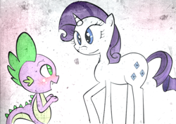 Size: 862x609 | Tagged: safe, artist:chibigem, imported from derpibooru, rarity, spike, dragon, pony, unicorn, blushing, duo, female, looking at each other, looking at someone, male, mare, open mouth, open smile, shipping, smiling, smiling at each other, sparity, straight