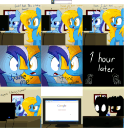 Size: 3850x3974 | Tagged: safe, artist:acersiii, imported from derpibooru, minuette, oc, oc:internet explorer, earth pony, pony, unicorn, animated, browser ponies, computer, fire, gif, internet explorer, tumblr:questioncolgatepony