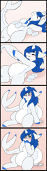 Size: 1378x5000 | Tagged: artist needed, source needed, safe, imported from derpibooru, oc, oc only, oc:prince nova, hybrid, original species, shark, shark pony, unicorn, blushing, comic, female, horn, looking at you, plate, sleeping, solo, stuffed, stuffed belly