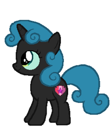 Size: 526x600 | Tagged: safe, anonymous artist, imported from derpibooru, queen chrysalis, sweetie belle, pony, unicorn, female, filly, foal, palette swap, queen belle, recolor, smiling, solo, solo female