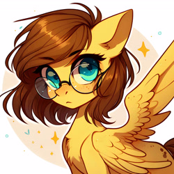 Size: 4096x4096 | Tagged: prompter needed, safe, derpibooru exclusive, imported from derpibooru, oc, oc only, oc:yuris, pegasus, pony, ai content, ai generated, female, glasses, looking at you, looking back, looking back at you, simple background, solo, white background
