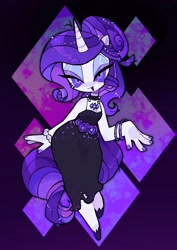 Size: 1448x2048 | Tagged: safe, artist:bjbushijb, imported from ponybooru, rarity, anthro, unguligrade anthro, unicorn, bedroom eyes, black dress, bracelet, choker, clothes, dress, female, gradient background, jewelry, looking at you, mare, solo, thighs, thunder thighs, wide hips