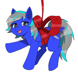 Size: 2000x2000 | Tagged: safe, artist:erein, imported from derpibooru, oc, oc only, oc:star shine, pegasus, pony, bedroom eyes, bow, christmas, colored, commission, cute, ears up, female, flat colors, gray eyes, happy, high res, holiday, multicolored hair, pegasus oc, simple background, smiling, solo, white background, wings