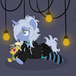 Size: 2048x2048 | Tagged: safe, anonymous artist, imported from derpibooru, oc, oc only, oc:misty mourn, pony, unicorn, blind, clothes, dork, female, hair over eyes, hair over one eye, horn, mare, neet, plushie, simple background, socks, solo, unicorn oc