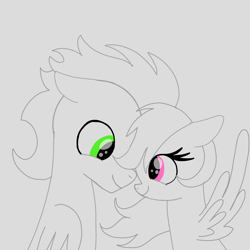 Size: 1400x1400 | Tagged: safe, artist:mrsdashskies, imported from derpibooru, rainbow dash, soarin', pegasus, pony, female, looking at each other, looking at someone, male, mare, shipping, sketch, smiling, smiling at each other, soarindash, stallion, straight